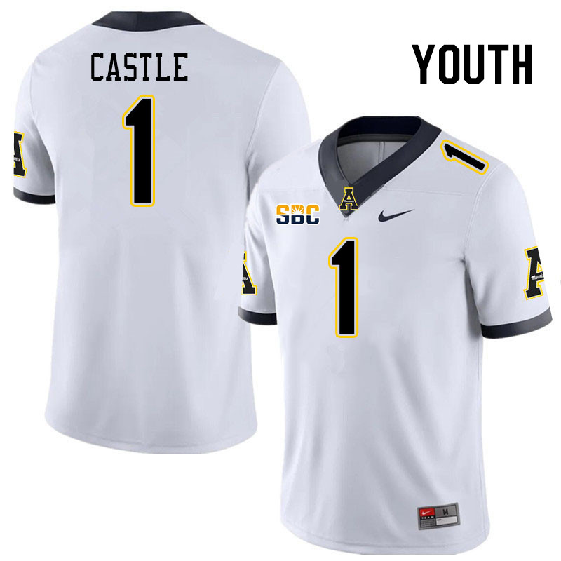 Youth #1 Anderson Castle Appalachian State Mountaineers College Football Jerseys Stitched Sale-White - Click Image to Close